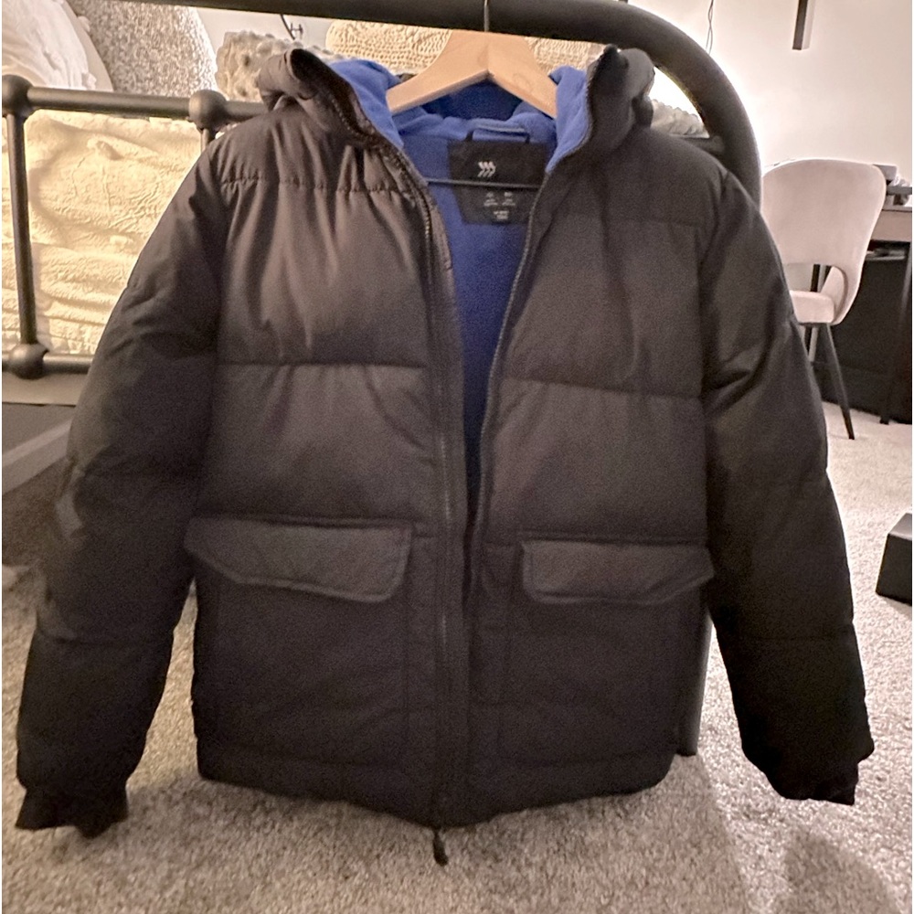 Boys Black/Blue Fleece Lined Winter Puffer Coat